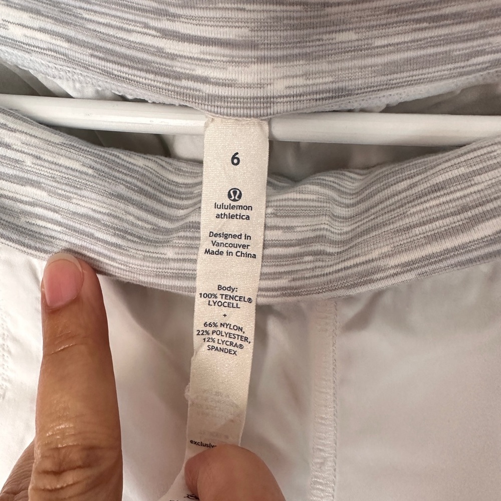 White silk sweat pant from Lululemon.